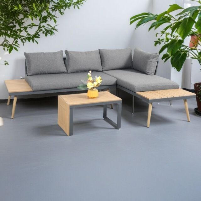 Outdoor Living Belmont Metal & Contemporary Poly-Wood Sectional Corner Garden Set in Grey - image 1