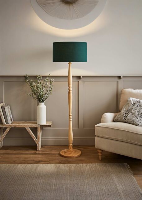 ValueLights Victoria Light Wood Traditional Stem Floor Lamp with Fabric Drum Shade in Green - image 1