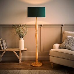 ValueLights Victoria Light Wood Traditional Stem Floor Lamp with Fabric Drum Shade in Green - thumbnail 3