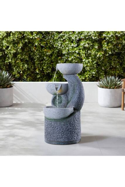 Garden Sanctuary Muti-Tier Outdoor Solar-Powered Water Fountain Decor in Grey