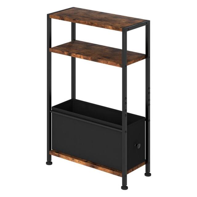Levede Side End Table Industrial 3 Tier Wooden Oxford Storage Basket in Brown - image 1