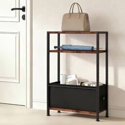 Levede Side End Table Industrial 3 Tier Wooden Oxford Storage Basket in Brown - thumbnail 2