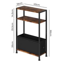 Levede Side End Table Industrial 3 Tier Wooden Oxford Storage Basket in Brown - thumbnail 4