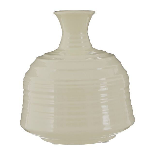 Orsina Contemporary Cream Small Ribbed Ceramic Vase, Durable Floral Vase, Easily Maintained Stoneware Flower Vase in White - image 1