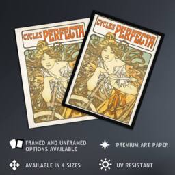 "Artery8 Cycles Perfecta French Bike Advert Vintage Wall Art Print Mucha in Orange - Size: W12"" x H16""" - thumbnail 2
