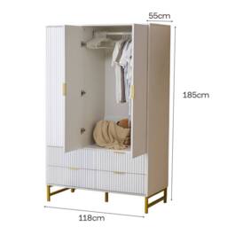 FURNITURE ONE 3-Doors Wardrobe Cabinet with 4 Drawers in White - Size: Large - thumbnail 6