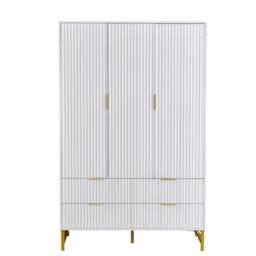 FURNITURE ONE 3-Doors Wardrobe Cabinet with 4 Drawers in White - Size: Large - thumbnail 2