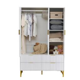FURNITURE ONE 3-Doors Wardrobe Cabinet with 4 Drawers in White - Size: Large - thumbnail 4