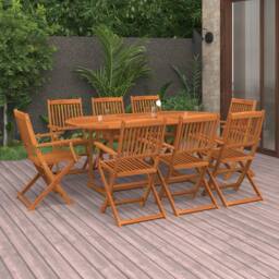 Berkfield Home 9 Piece Garden Dining Set Solid Acacia Wood in Brown - thumbnail 1