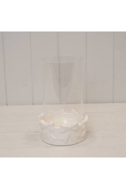 KDMD Round Bow Candle Holder with Glass Insert in White - image 1