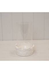 KDMD Round Bow Candle Holder with Glass Insert in White - thumbnail 1
