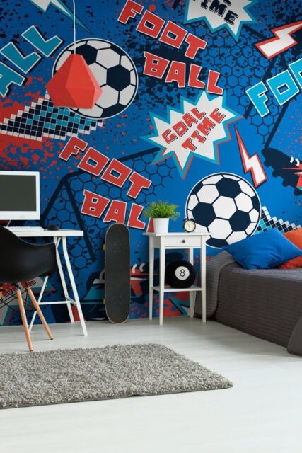 Origin Murals Graphic Pixel Footballs Wall Mural in Blue - Size: W350 cm x H280 cm - image 1