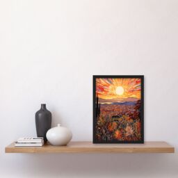 Artery8 Wall Art Print LA California Sunrise Over San Gabriel & San Bernardino Mountains Artwork Painting Art Framed in Orange - Size: A4 - thumbnail 4