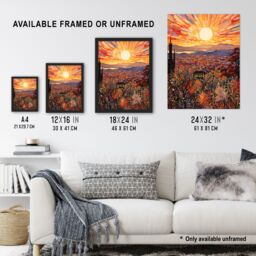 Artery8 Wall Art Print LA California Sunrise Over San Gabriel & San Bernardino Mountains Artwork Painting Art Framed in Orange - Size: A4 - thumbnail 3