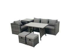 Fimous Rattan Dining Table Sofa Set with Side Table Small Footstool Outdoor in Dark Grey - thumbnail 2