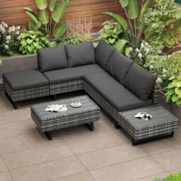Matteo Modular Poly Rattan Garden Sofa Set with Tables & Cushions - Grey - thumbnail 4