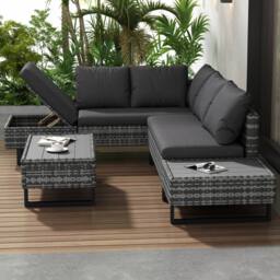 Matteo Modular Poly Rattan Garden Sofa Set with Tables & Cushions - Grey - thumbnail 2