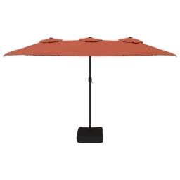 Berkfield Home Double-Head Parasol with LEDs Terracotta 449x245 cm in Orange - thumbnail 4