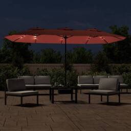 Berkfield Home Double-Head Parasol with LEDs Terracotta 449x245 cm in Orange - thumbnail 3