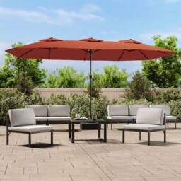 Berkfield Home Double-Head Parasol with LEDs Terracotta 449x245 cm in Orange - thumbnail 1