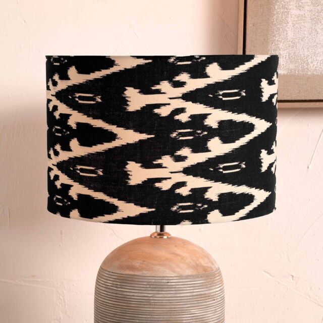 Ruma Black Ikat Patterned Cylinder Lampshade for Table Lamps - Size: 12 inches - image 1