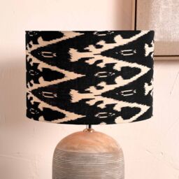Ruma Black Ikat Patterned Cylinder Lampshade for Table Lamps - Size: 12 inches - thumbnail 1