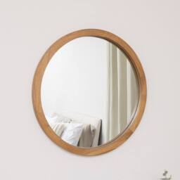 Melody Maison Round Dark Wood Frame Mirror - 55cm in Brown - thumbnail 4