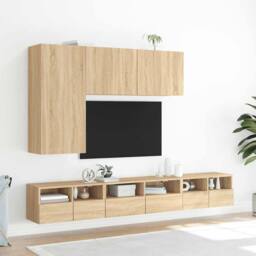 Berkfield Home TV Wall Cabinet Sonoma Oak 60x30x30 cm Engineered Wood in Light Brown - Size: 60 x 30 x 30 cm - thumbnail 4