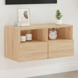 Berkfield Home TV Wall Cabinet Sonoma Oak 60x30x30 cm Engineered Wood in Light Brown - Size: 60 x 30 x 30 cm - thumbnail 2
