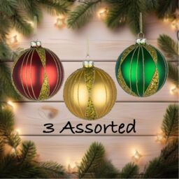 Shatchi Christmas Baubles 12pcs Set - 8cm Red, Gold & Green Glass Ornaments with 3 Assorted Designs - thumbnail 3