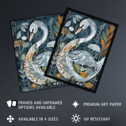 "Artery8 Stylised Nature Pattern Swan Folk Art Painting Wall Art Print in Blue - Size: W24"" x H32""" - thumbnail 2