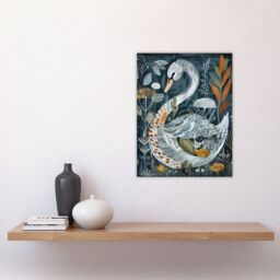 "Artery8 Stylised Nature Pattern Swan Folk Art Painting Wall Art Print in Blue - Size: W24"" x H32""" - thumbnail 4