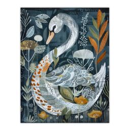 "Artery8 Stylised Nature Pattern Swan Folk Art Painting Wall Art Print in Blue - Size: W24"" x H32""" - thumbnail 1