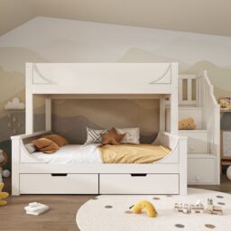 Matteo Bunk Beds for Kids, Staircase Bunk with Drawers & Storage in White - Size: Double - thumbnail 8
