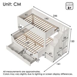 Matteo Bunk Beds for Kids, Staircase Bunk with Drawers & Storage in White - Size: Double - thumbnail 2