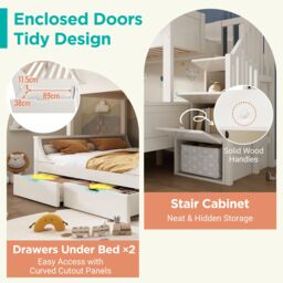 Matteo Bunk Beds for Kids, Staircase Bunk with Drawers & Storage in White - Size: Double - thumbnail 3