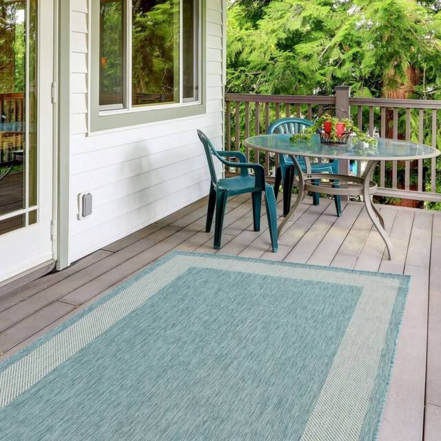 THE RUGS Outdoor Indoor Aqua Bordered Rug Weatherproof Jet Washable - Size: 160 cm x 230 cm - image 1