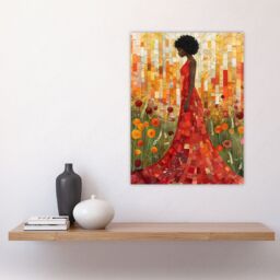"Artery8 Wildflower Meadow Woman Flower Mosaic Collage Wall Art Print in Orange - Size: W24"" x H32""" - thumbnail 4