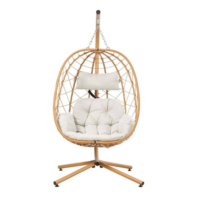 Living and Home Egg-Shaped Hanging Chair with Soft Cushion & Headrest in Yellow