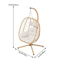 Living and Home Egg-Shaped Hanging Chair with Soft Cushion & Headrest in Yellow - thumbnail 8