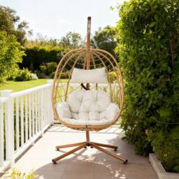 Living and Home Egg-Shaped Hanging Chair with Soft Cushion & Headrest in Yellow - thumbnail 7