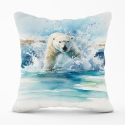 Warren Reed - Designer Hunting Polar Bear Watercolour Outdoor Cushion in Brown - Size: 45 cm x 45 cm - thumbnail 1