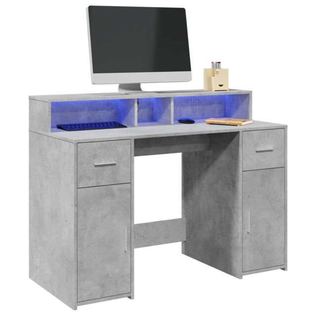 Berkfield Home Desk with LED Lights Concrete Grey 120x55x91 cm Engineered Wood - Size: 120 x 55 x 91 cm - image 1