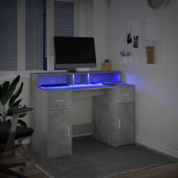 Berkfield Home Desk with LED Lights Concrete Grey 120x55x91 cm Engineered Wood - Size: 120 x 55 x 91 cm - thumbnail 5