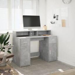Berkfield Home Desk with LED Lights Concrete Grey 120x55x91 cm Engineered Wood - Size: 120 x 55 x 91 cm - thumbnail 4