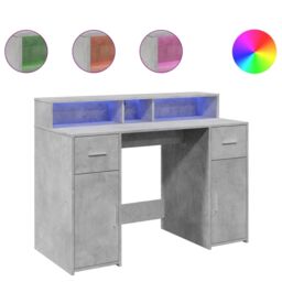 Berkfield Home Desk with LED Lights Concrete Grey 120x55x91 cm Engineered Wood - Size: 120 x 55 x 91 cm - thumbnail 2