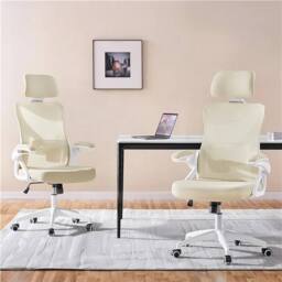 KORVIXA Mesh Office Chair with 90 Flip-up in Beige - Size: 100 cm x 100 cm - thumbnail 4