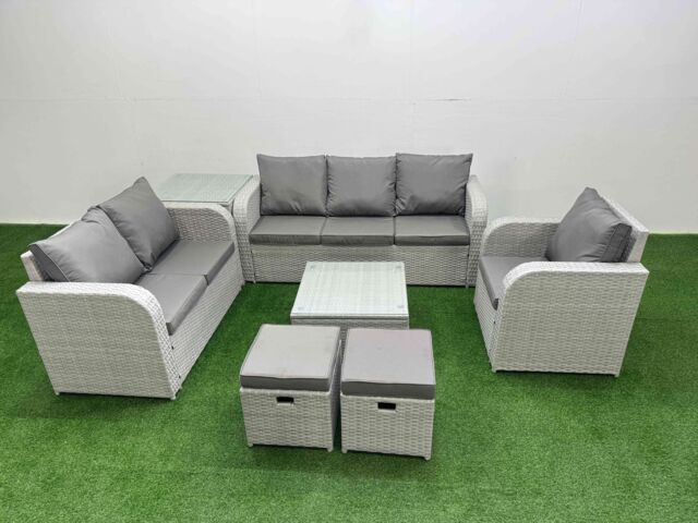 Fimous Patio PE Wicker 8 Seater Outdoor Rattan Furniture Sofa Sets w/ Square Coffee Table Reclining Chair Loveseat Sofa 3 Seater Sofa Stool Side - image 1