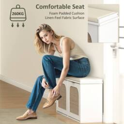 Wyld Haus Hano White Boho Shoe Bench Cushioned Seat & 2 Flip Drawers - thumbnail 6