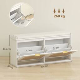 Wyld Haus Hano White Boho Shoe Bench Cushioned Seat & 2 Flip Drawers - thumbnail 4
